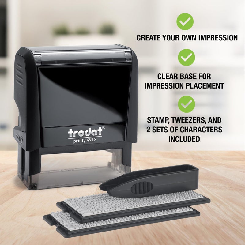 Trodat Printy 4912 Self Inking Do it Yourself (DIY) 4 line Personalized Custom Message or Address Stamp kit with Black Ink, Impression Size: 3/4â€ x 1-7/8â€ inch (Black) - Image 2